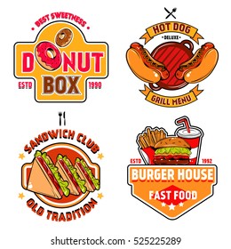 Isolated Colored Fast Food Emblem Set With Sandwich Club Old Traditions Burger House Fast Food Descriptions Vector Illustration