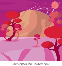 Isolated colored futuristic scifi landscape with planet on background Vector