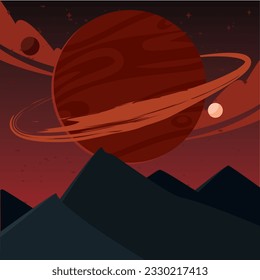 Isolated colored futuristic scifi landscape with planet on background Vector