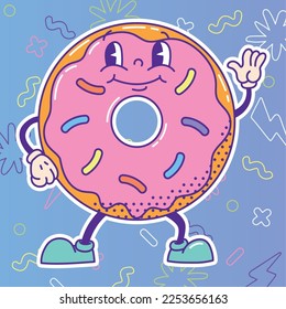 Isolated colored happy donut traditional cartoon character Vector