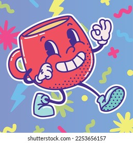 Isolated colored happy red cup traditional cartoon character Vector