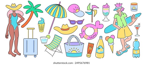 isolated colored icons summertime set. design for logo sticker print poster