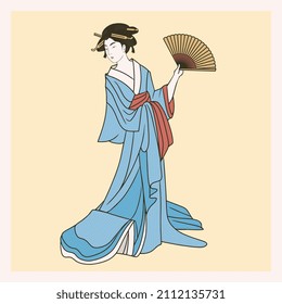 Isolated colored japanese geisha with traditional clothes Vector illustration