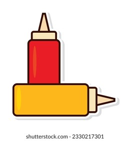 Isolated colored ketchup bottles sticker icon Vector