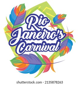 Isolated colored label decorated with feathers Rio de Janeiro Carnival Vector