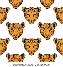 Isolated Colored Leopard Head Seamless Pattern vector illustration