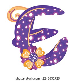 Isolated colored letter E with floral ornaments Typography fonts Vector