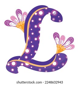 Isolated colored letter L with floral ornaments Typography fonts Vector