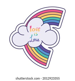 Icono de arcoiris lgbt de color aislado con vector de texto