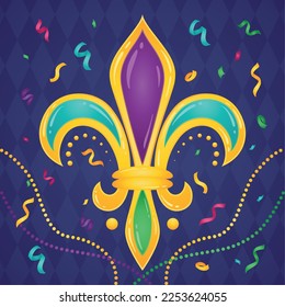 Isolated colored lis flower symbol Mardi gras poster Vector