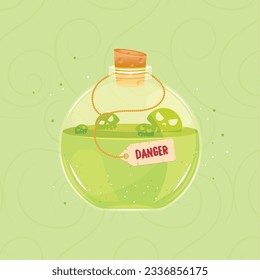 Isolated colored magical flask potion with danger label Vector illustration