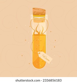 Isolated colored magical flask potion with warm label Vector illustration