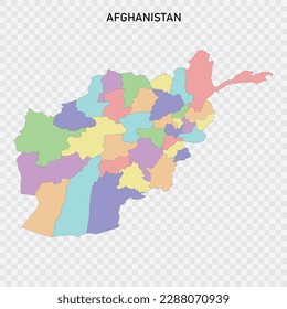 Isolated colored map of Afghanistan with borders of the regions