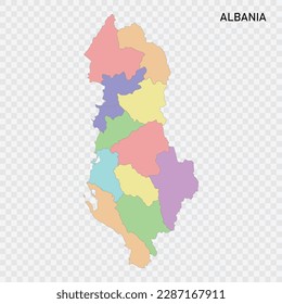 Isolated colored map of Albania with borders of the municipalities