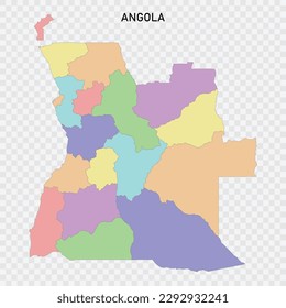 Mapa de Angola de colores aislados con fronteras de las regiones