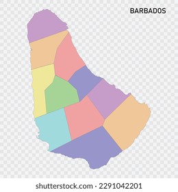 Isolated colored map of Barbados with borders of the regions
