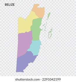 Einzige farbige Karte von Belize mit den Grenzen der Regionen