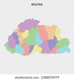 Isolated colored map of Bhutan with borders of the regions