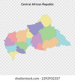 Einzige farbige Karte der Zentralafrikanischen Republik mit den Grenzen der Regionen