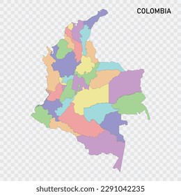 Mapa colorido aislado de Colombia con fronteras de las regiones