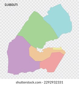 Isolated colored map of Djibouti with borders of the regions