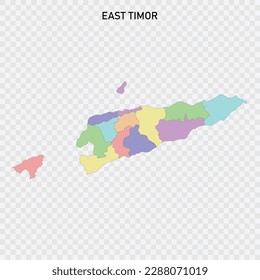 Mapa de Timor Oriental aislado de colores con fronteras de las regiones