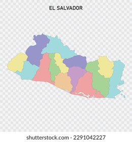 Isolated colored map of El Salvador with borders of the regions