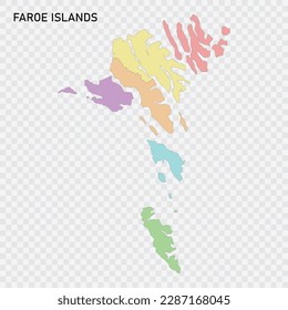 Isolated colored map of Faroe Islands with borders of the regions