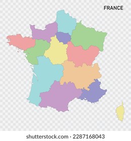 Mapa de Francia de colores aislados con fronteras de las regiones