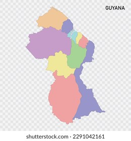 Mapa de Guyana de colores aislados con fronteras de las regiones