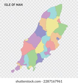 Isolated colored map of Isle of Man with borders of the regions