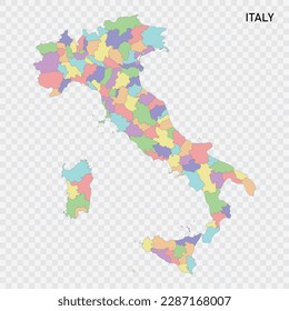 Isolated colored map of Italy with borders of the provinces