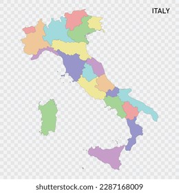 Isolated colored map of Italy with borders of the regions