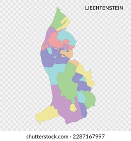 Einzige farbige Karte Liechtensteins mit Grenzen der Regionen