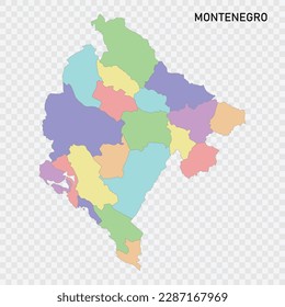 Mapa de Montenegro de colores aislados con fronteras de las regiones