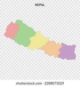 Isolated colored map of Nepal with borders of the regions