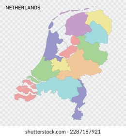 Isolated colored map of Netherlands with borders of the regions