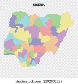 Isolated colored map of Nigeria with borders of the regions