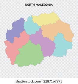 Isolated colored map of North Macedonia with borders of the regions