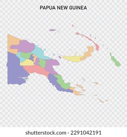 Isolated colored map of Papua New Guinea with borders of the regions