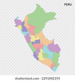 Mapa de Perú de colores aislados con fronteras de las regiones