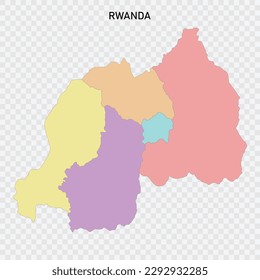 Isolated colored map of Rwanda with borders of the regions