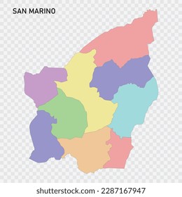 Isolated colored map of San Marino with borders of the regions