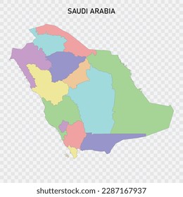Isolated colored map of Saudi Arabia with borders of the regions