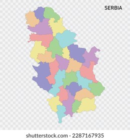 Isolated colored map of Serbia with borders of the regions