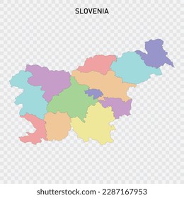 Mapa de Eslovenia de colores aislados con fronteras de las regiones