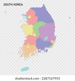 Isolated colored map of South Korea with borders of the regions
