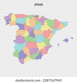 Isolated colored map of Spain with borders of the provinces