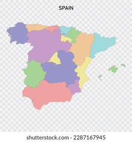 Einzige farbige Karte Spaniens mit Grenzen der Regionen