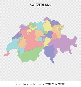 Isolated colored map of Switzerland with borders of the regions
